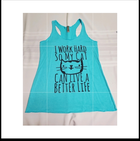 I work hard so my cat has a better life blue running / muscle shirt,Size medium. - Picture 2 of 9